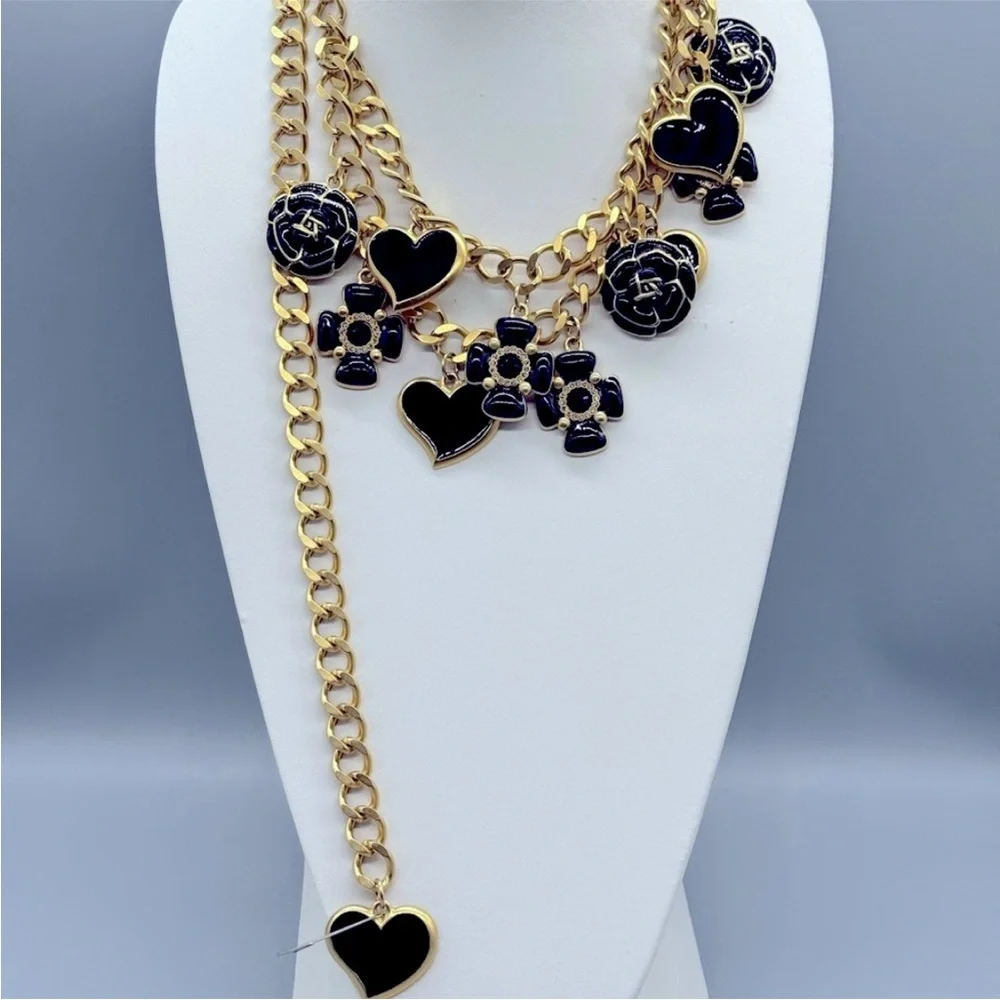 VINTAGE ST. JOHN 🖤Gold and Black Enamel Statement Belt/Necklace with Charms